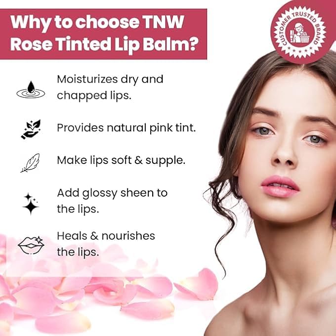 rayihni TNW-THE NATURAL WASH ROSE MULTIPURPOSE TINTED LIP BALM FOR DRY & CHAPPED LIPS- PINK, 6G | 100% NATURAL PINK TINT LIP BALM ADD GLOSSY SHEEN ON LIPS FOR LONG-LASTING WITH SHEA BUTTER & VITAMIN E - Image 2